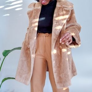 Tan Vintage Fur Swing Coat. Dan Millstein Dressy Overcoat